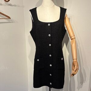 J. Crew Black Wool blend Mini Dress with silver Button Accents 12